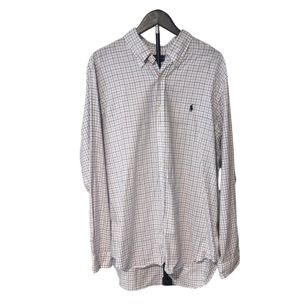 Ralph Lauren Mens XL Tattersall Check Button Down Shirt Blue Red White Cotton